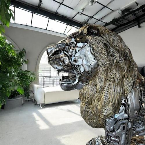 Einmalige Skulptur aus Metallschrott