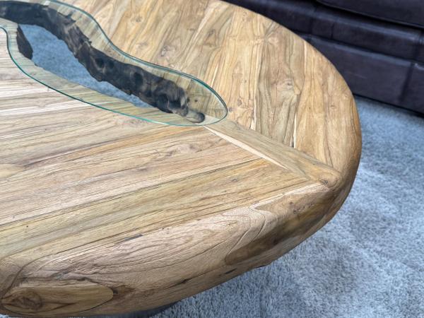 Couchtisch rund Clash aus Holz mit Edelstahl