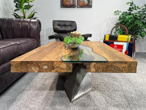 Massivholztisch Baumscheibentisch Couchtisch Baumkante