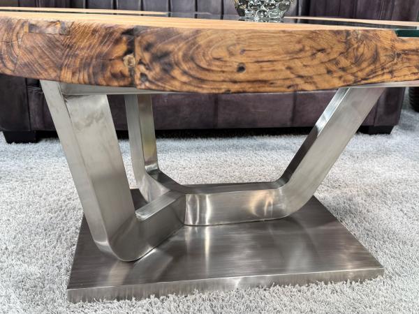 Massivholz Couchtisch mit Glaseinlage Fjord