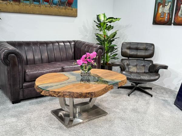 Massivholz Couchtisch mit Glaseinlage Fjord