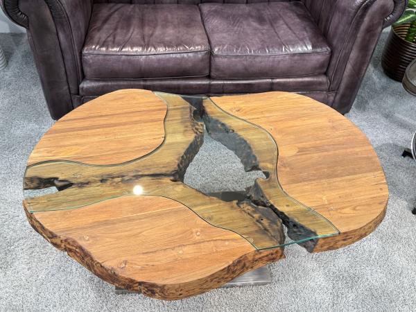 Massivholz Couchtisch mit Glaseinlage Fjord