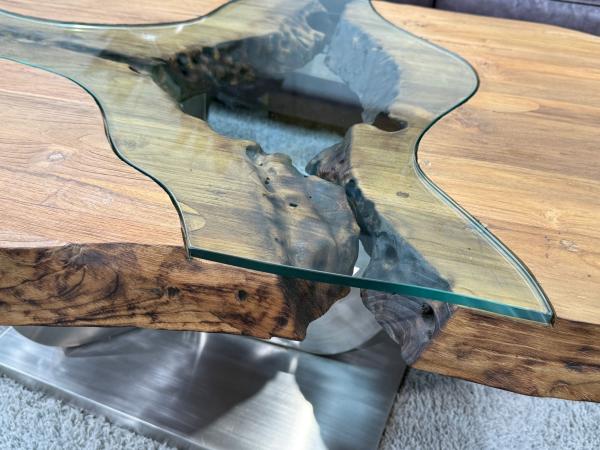 Massivholz Couchtisch mit Glaseinlage Fjord