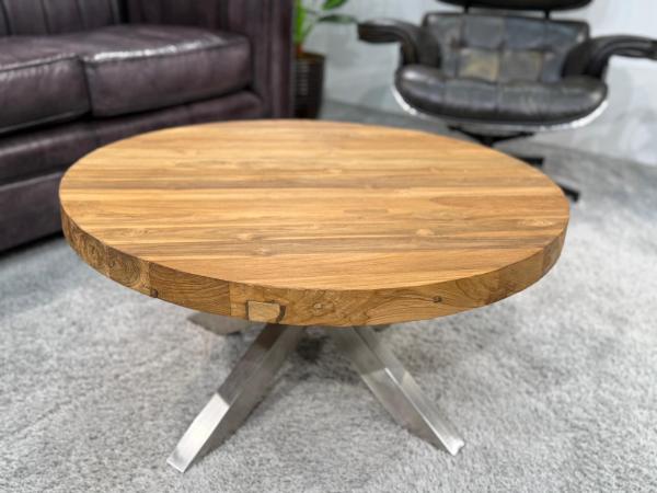 Runder Wohnzimmertisch Eternia 80 cm Holz Edelstahlgestell