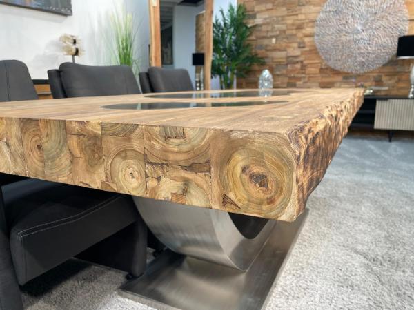 Stilvoller Esstisch aus massivem Teakholz und Glas 220 cm