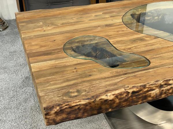 Stilvoller Esstisch aus massivem Teakholz und Glas 220 cm