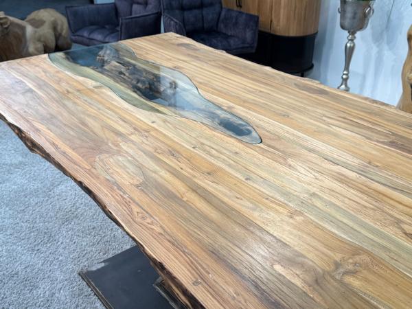 Holz-Esstisch mit Glas-Element, rechteckig, 220x100x78,5 cm