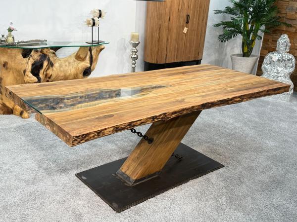 Holztisch mit Metallkette, rechteckig, 220x100x78,5 cm