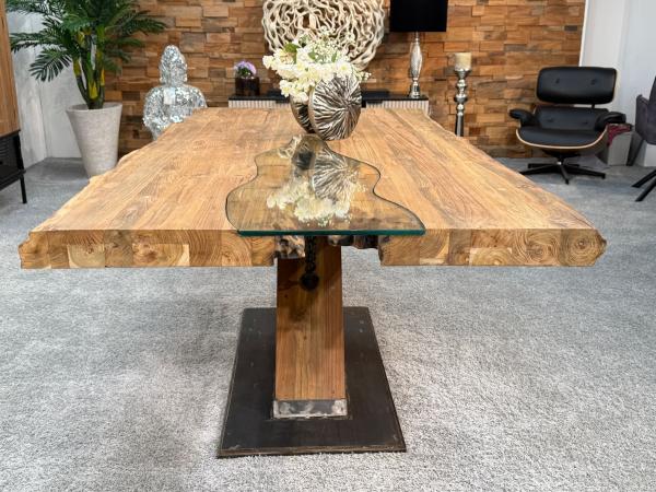 Eckiger Esszimmertisch aus Teak, 200x100 cm, 7 cm dicke Platte