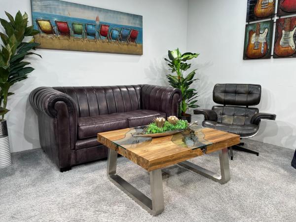 Eckiger Holztisch mit Glasplatte, 100x80x45 cm