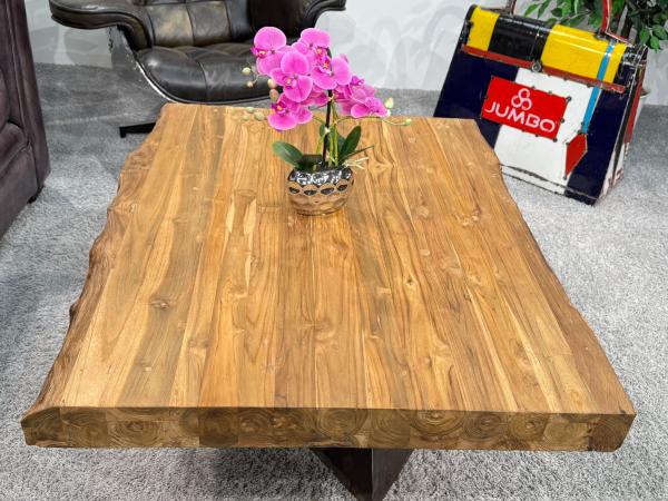 Teakholz-Couchtisch mit Metallkreuzbein