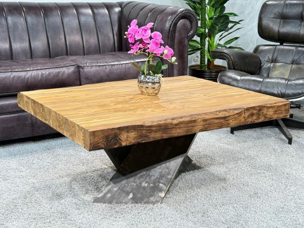 Teakholz-Couchtisch mit Kreuzbein, 100x83x43,5 cm