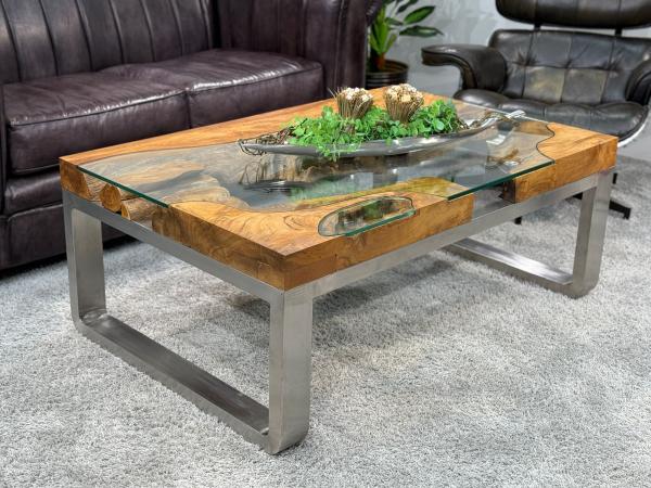 Eckiger Wohnzimmertisch aus Massivholz Natural Landscape 120 x 80 cm
