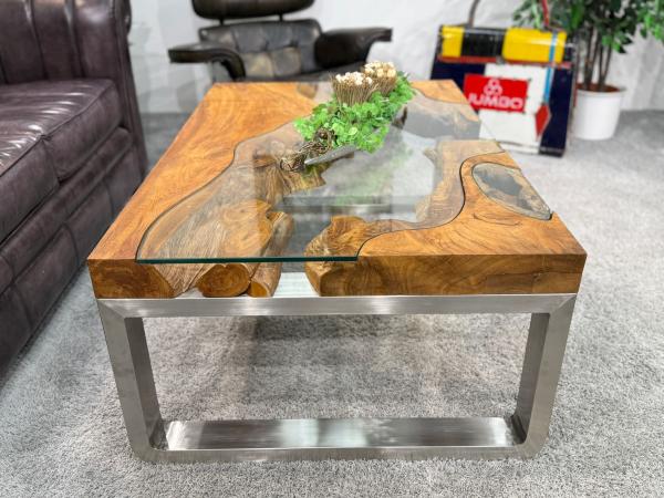 Eckiger Wohnzimmertisch aus Massivholz Natural Landscape 120 x 80 cm