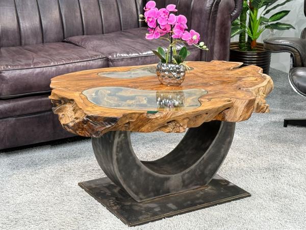 Massivholz Couchtisch Baumstamm Baumscheibe Expression Handarbeit