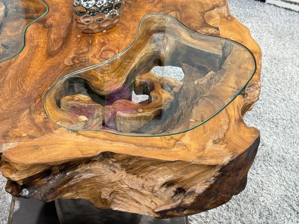 Massivholz Couchtisch Baumstamm Baumscheibe Expression Handarbeit