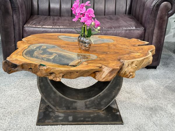 Massivholz Couchtisch Baumstamm Baumscheibe Expression Handarbeit