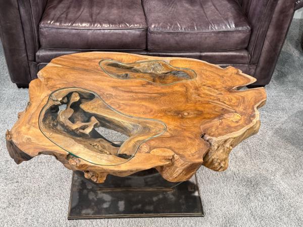 Massivholz Couchtisch Baumstamm Baumscheibe Expression Handarbeit