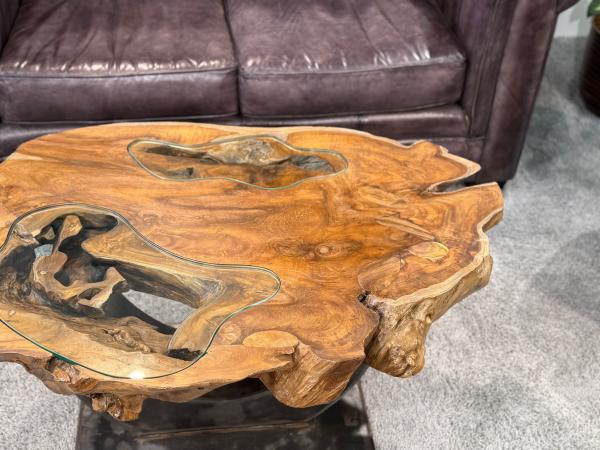 Massivholz Couchtisch Baumstamm Baumscheibe Expression Handarbeit