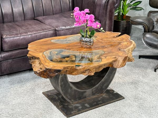 Massivholz Couchtisch Baumstamm Baumscheibe Expression Handarbeit