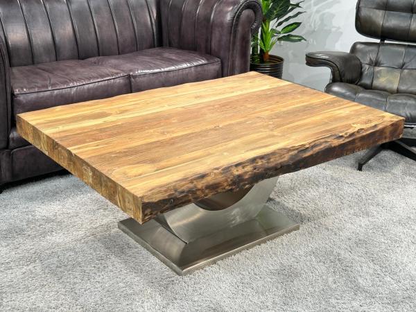Massiver Couchtisch Holz mit Edelstahl modern rustikal Massivholz