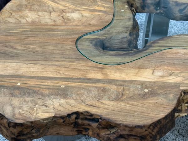 Couchtisch aus Altholz mit Glaseinlage, 130x87x46 cm