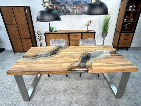 Holztisch Esstisch Glaseinlagen