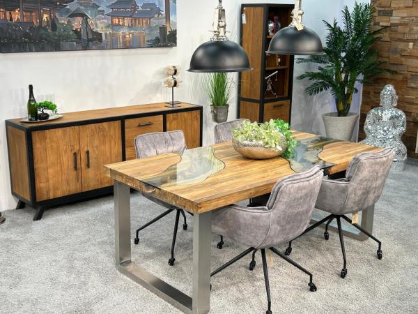 Holztisch Esstisch Glaseinlagen