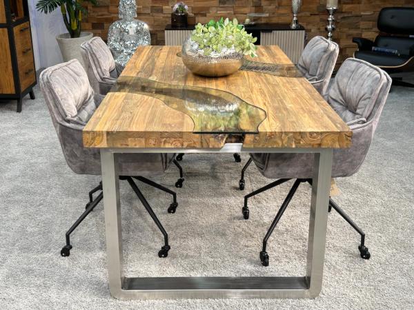 Holztisch Esstisch Glaseinlagen