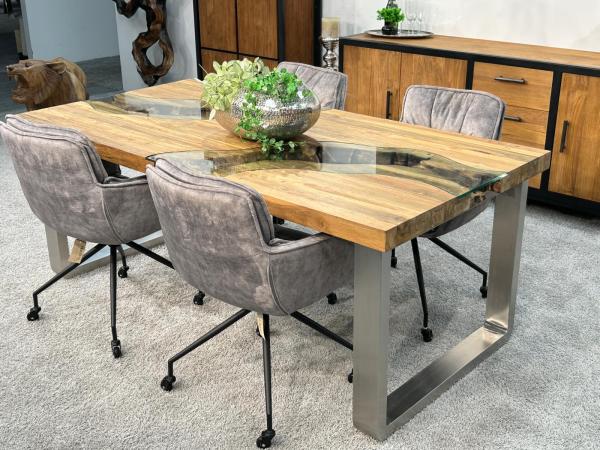 Holztisch Esstisch Glaseinlagen