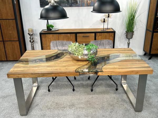 Holztisch Esstisch Glaseinlagen