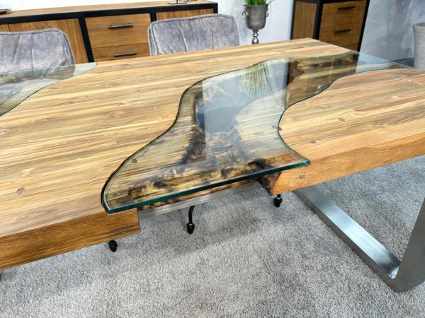 Holztisch Esstisch Glaseinlagen