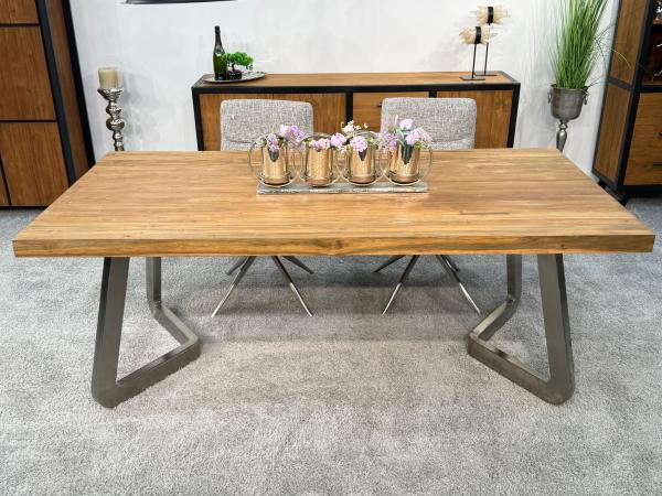 Massivholz Esstisch Elements 180 cm Teakholz mit Glaseinlage