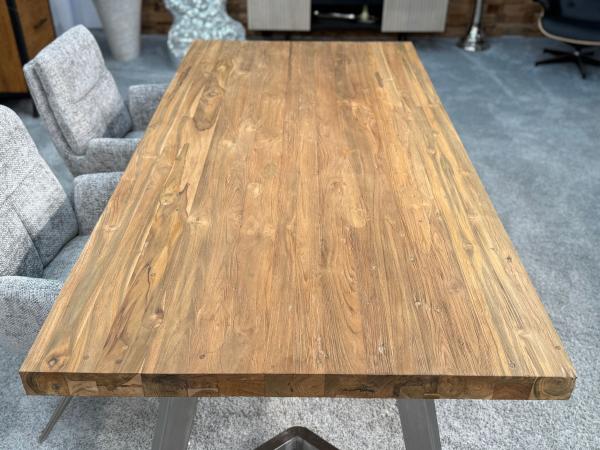 Massivholz Esstisch Elements 180 cm Teakholz mit Glaseinlage