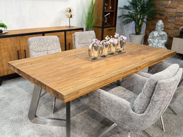 Massivholz Esstisch Elements 180 cm Teakholz mit Glaseinlage