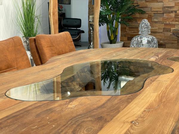 Esstisch Fusion 250 cm Ovaler Massivholztisch mit Edelstahlgestell