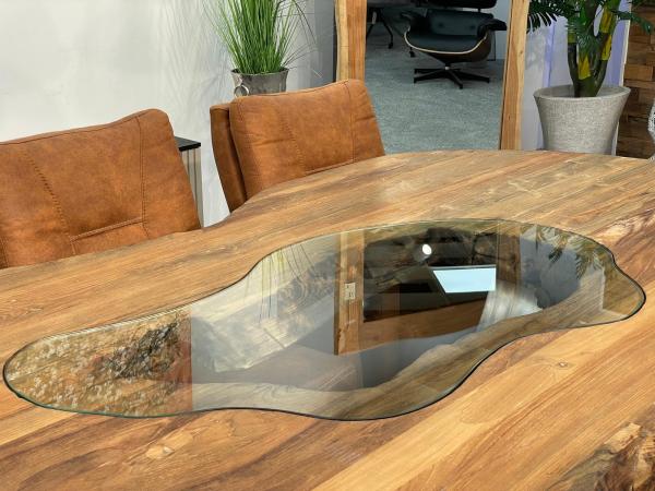 Esstisch Fusion 250 cm Ovaler Massivholztisch mit Edelstahlgestell