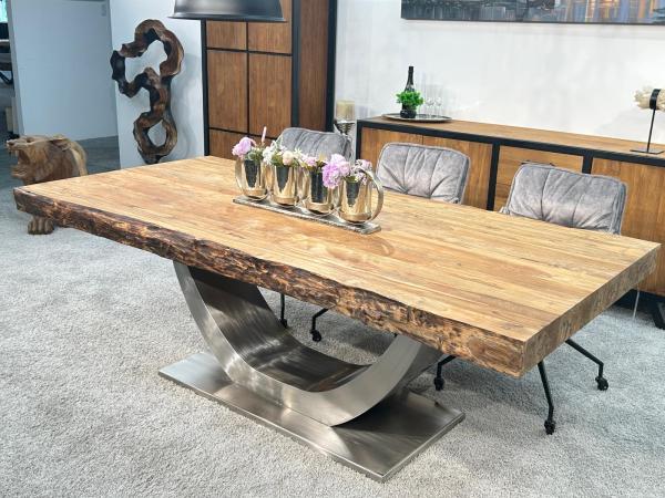 Wohnzimmertisch Deep Island 220x100 aus massivem Altholz und Edelstahl