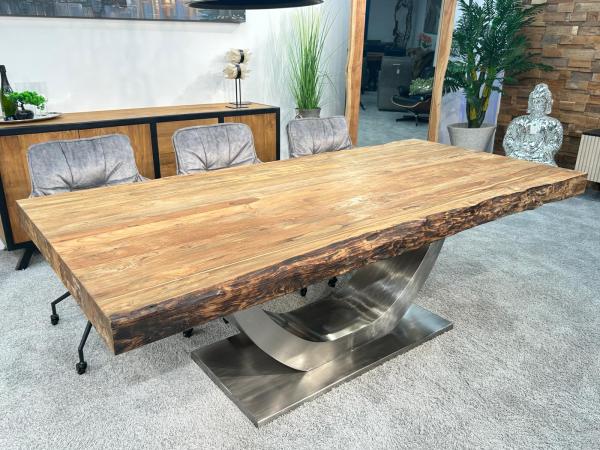 Wohnzimmertisch Deep Island 220x100 aus massivem Altholz und Edelstahl