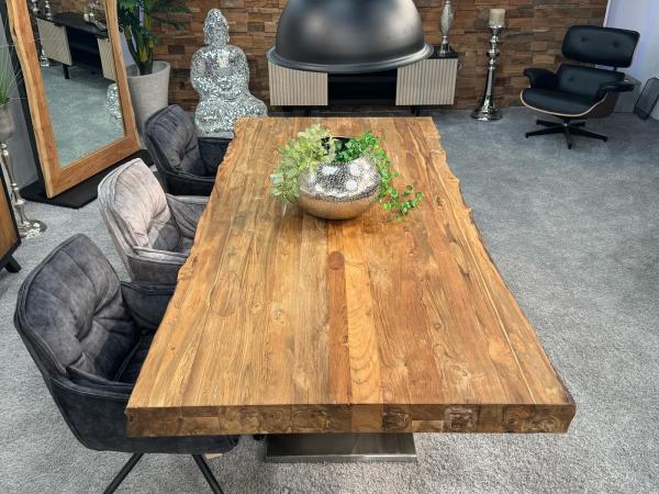 Esszimmertisch Deep Island 220 x 100 cm Altholz Edelstahl