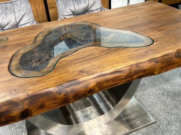 Massivholz Esstisch "Deep Island" mit Glaseinlage 180 cm