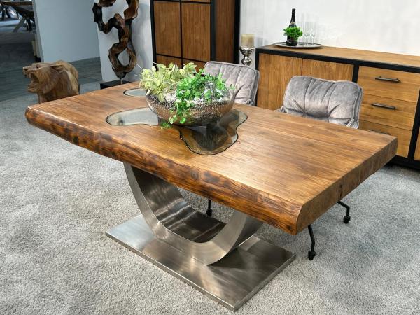 Massivholz Esstisch "Deep Island" mit Glaseinlage 180 cm