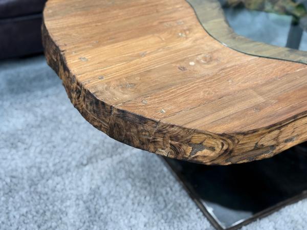 Massivholz Couchtisch mit Glaseinlage Fjord
