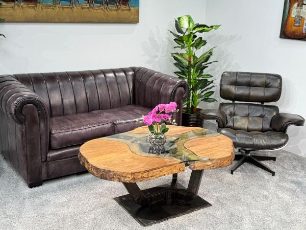 Massivholz Couchtisch mit Glaseinlage Fjord