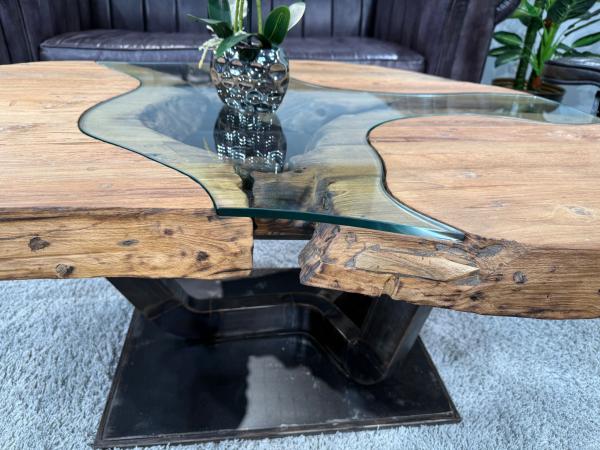 Massivholz Couchtisch mit Glaseinlage Fjord