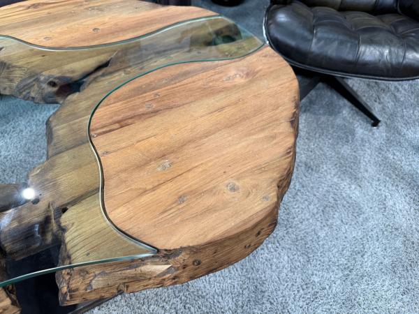 Massivholz Couchtisch mit Glaseinlage Fjord
