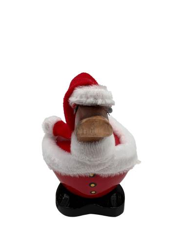 Handgeschnitzte Dekoration aus Holz Ente im roten Weihnachtsanzug