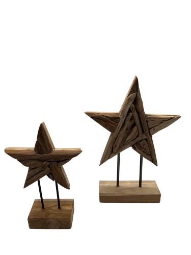 Handgeschnitzte Weihnachtsdekoration Holzstern-Set