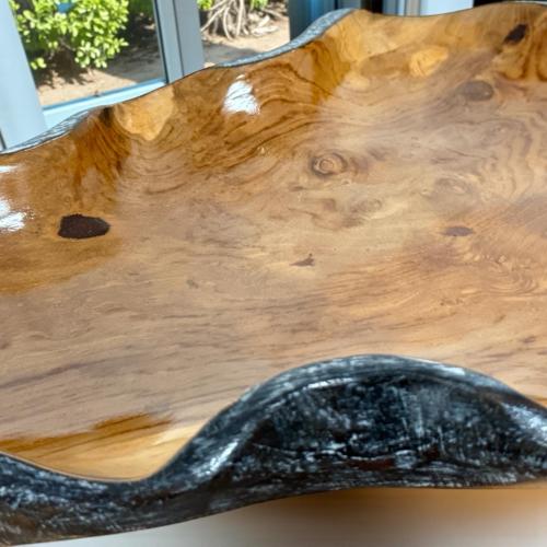 Holzschale Amalia aus Teakholz mit schwarz/silbernem Rand