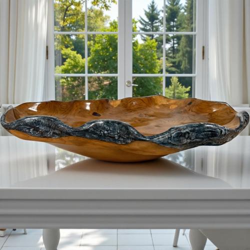 Holzschale Amalia aus Teakholz mit schwarz/silbernem Rand